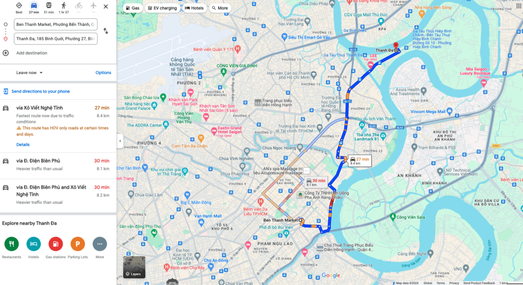 map district 1 to thanh da