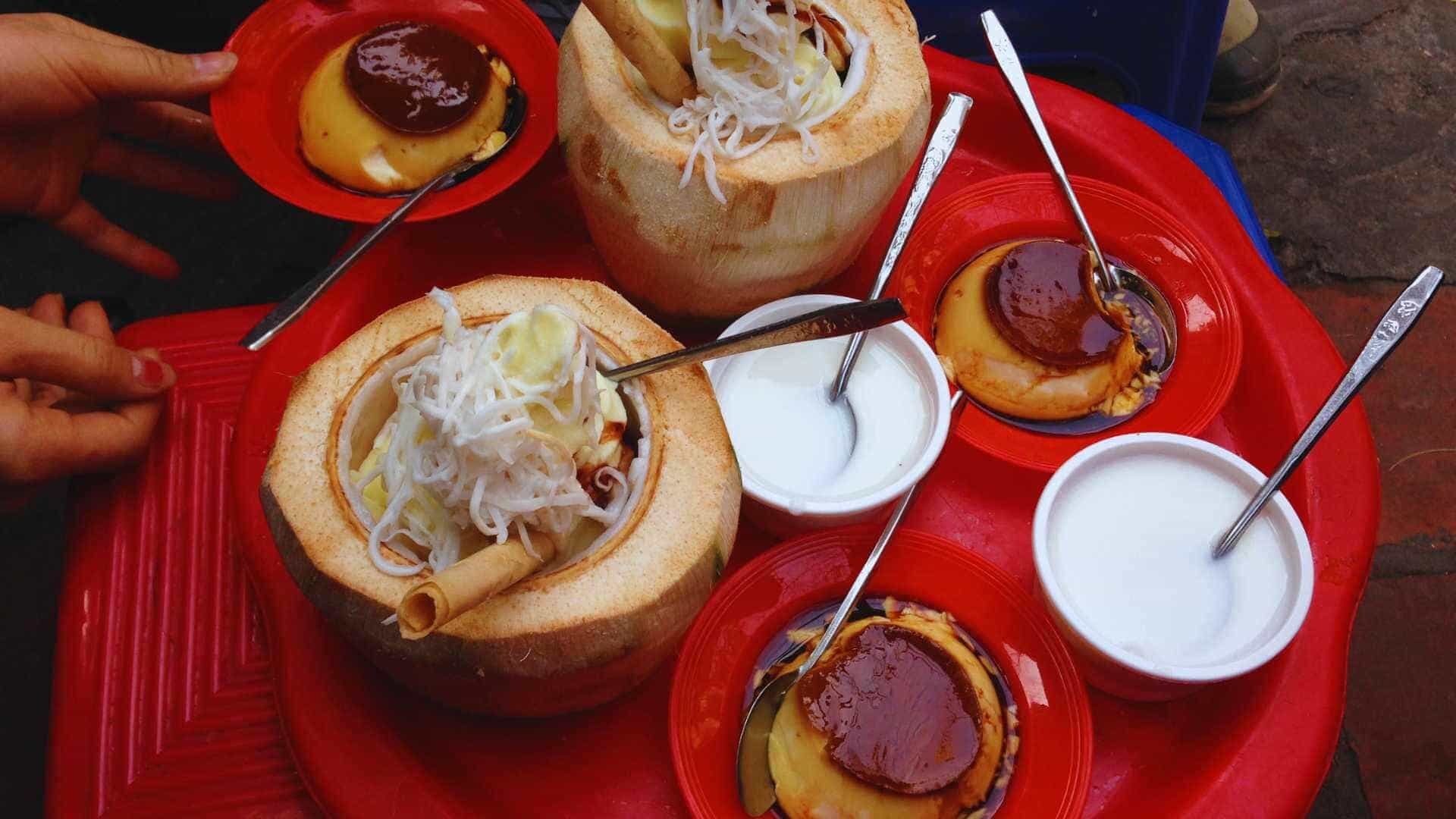 One of the most popular Vietnamese icecream flavors - Coconut icecream & flan cakes